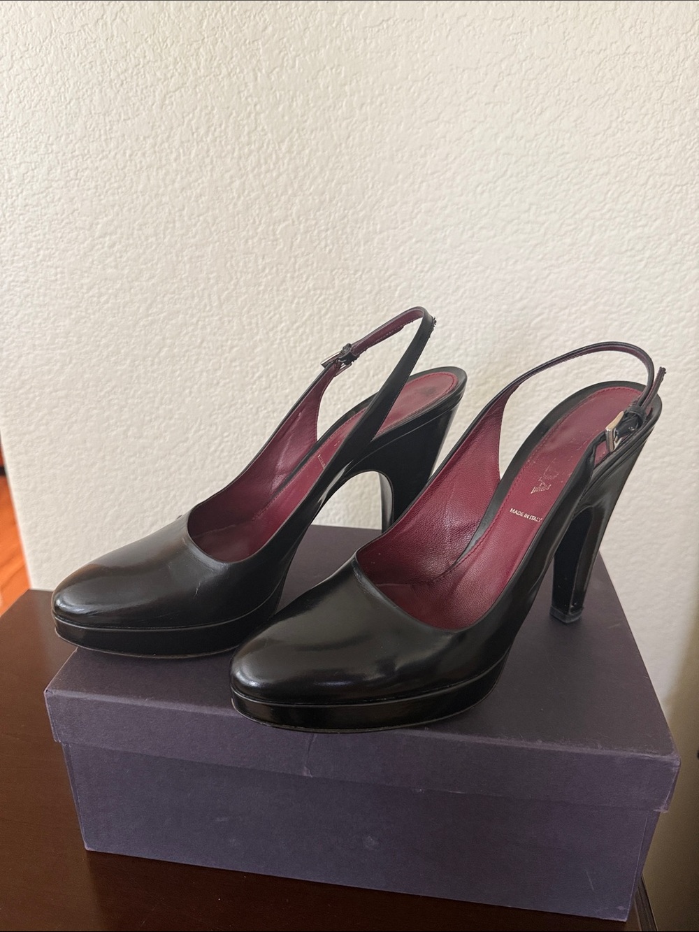 Prada Patent Leather Slingback platform pumps